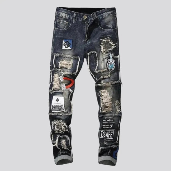 Patchwork men's skinny jeans