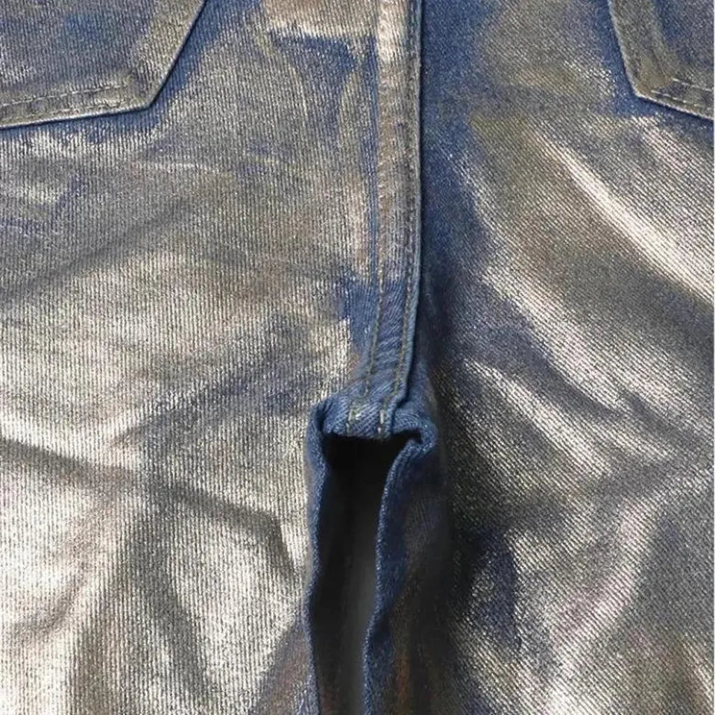 Fashionable coated metallic gold women's jeans