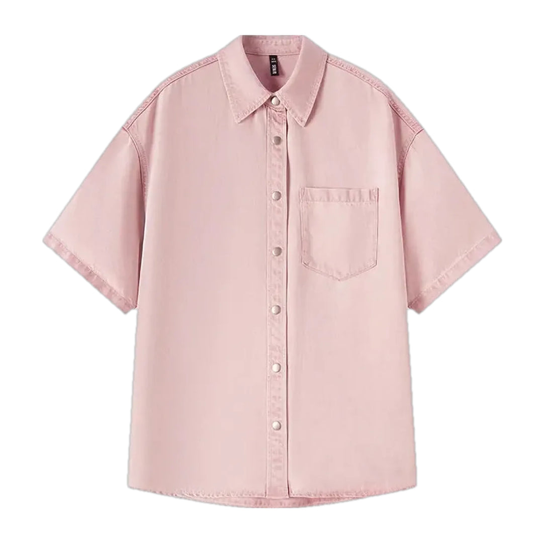 Casual Colored Oversized Women's Jean Shirt - Pink