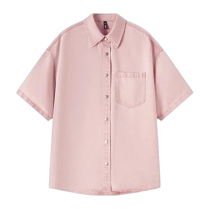 Casual Colored Oversized Women's Jean Shirt - Pink