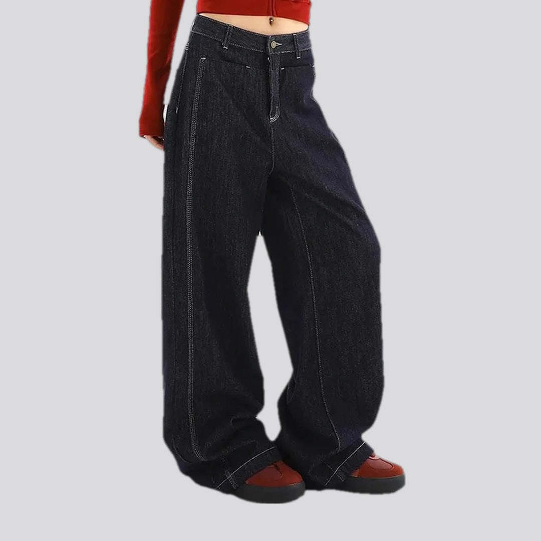 Baggy fit 90s style contrast women's jeans